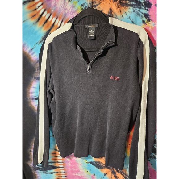 Vintage BCBG Maxazria 1/4 Zip Black Sweater 100% Cotton Cropped Sweater XL - Picture 2 of 10